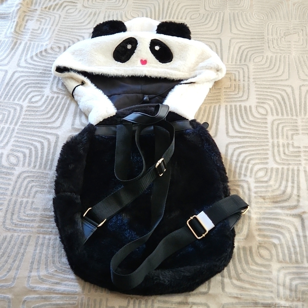 Panda Bear Soft Furry with Face Hoodie small Backpack